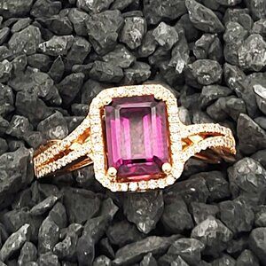Effy Rhodolite Garnet and Diamond Ring in 14kt Rose Gold  Size 6.75